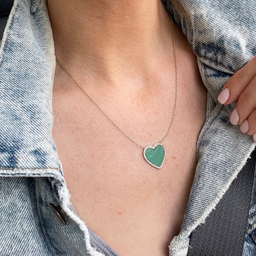 Green heart •diamonds silver 16-18 in malachite